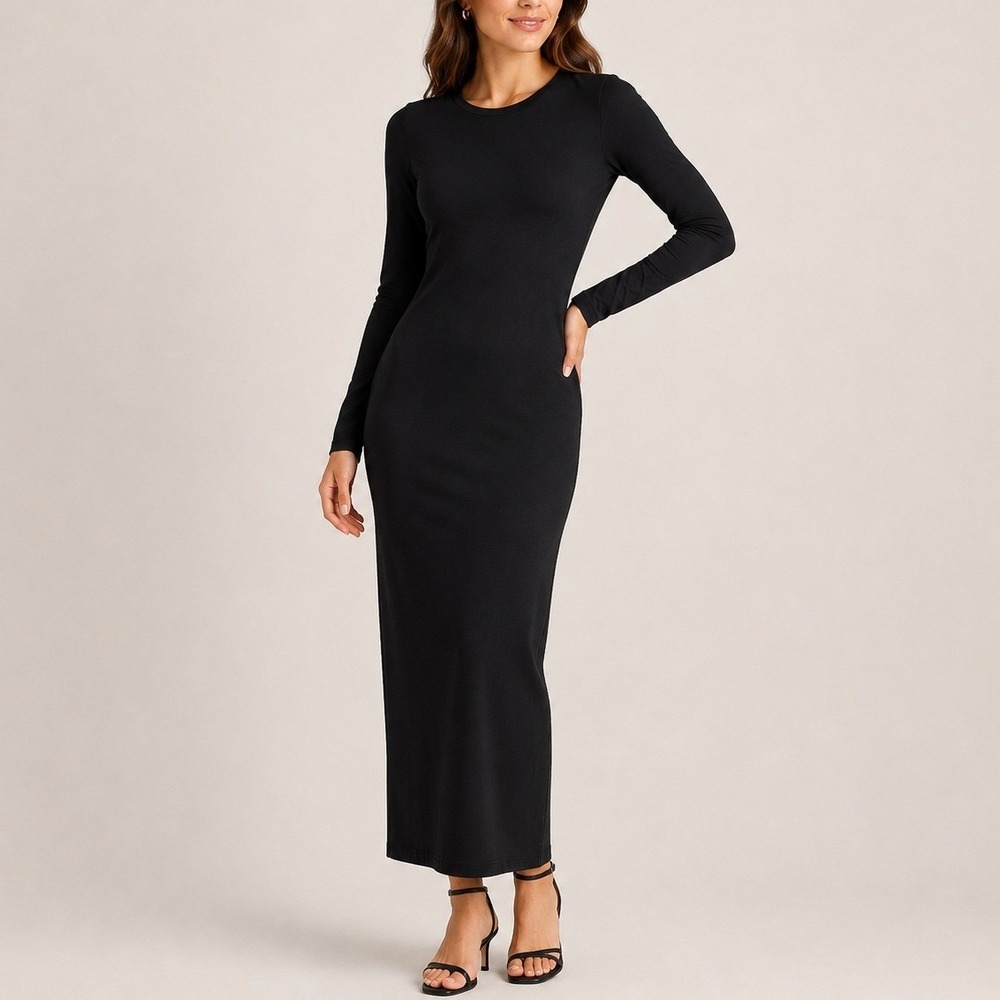 Quince Jersey Long Sleeve Maxi Dress Date Resort Vacation Trip True Black XS NWT